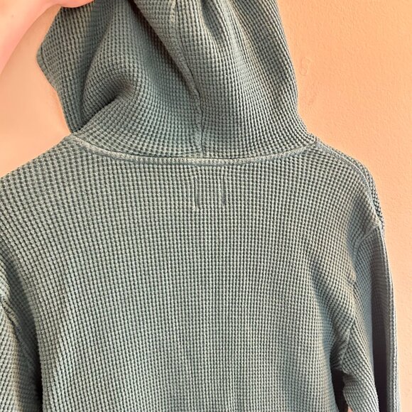 Gap Waffle Knit Hoodie Mens Size Medium Dark Green Pullover Sweatshirt Cotton - Picture 8 of 10